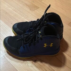 Under Armour Kids' Black and Blue Sneakers with Yellow Accents